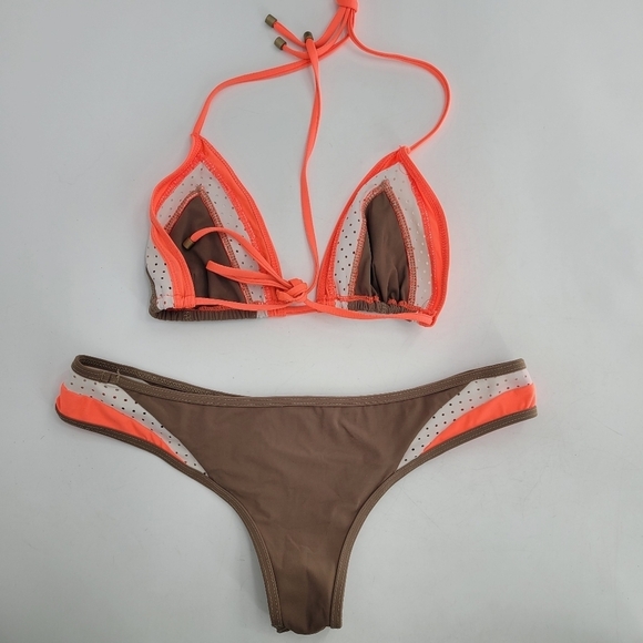 Vitamin A orange brown two peice bikini tid up top cheeky bottom Medium - Picture 2 of 8